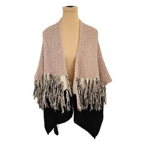 Betsy Johnson Pink Cream Black Fringe Cardigan Sz OS